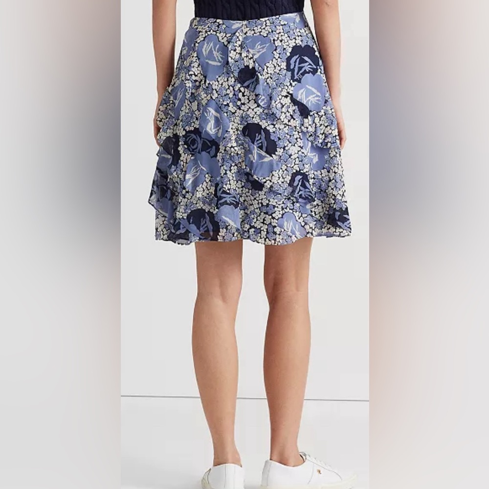 Lauren Ralph Lauren Floral Print Georgette Ruffle Trim A-Line Skirt - Picture 2 of 7